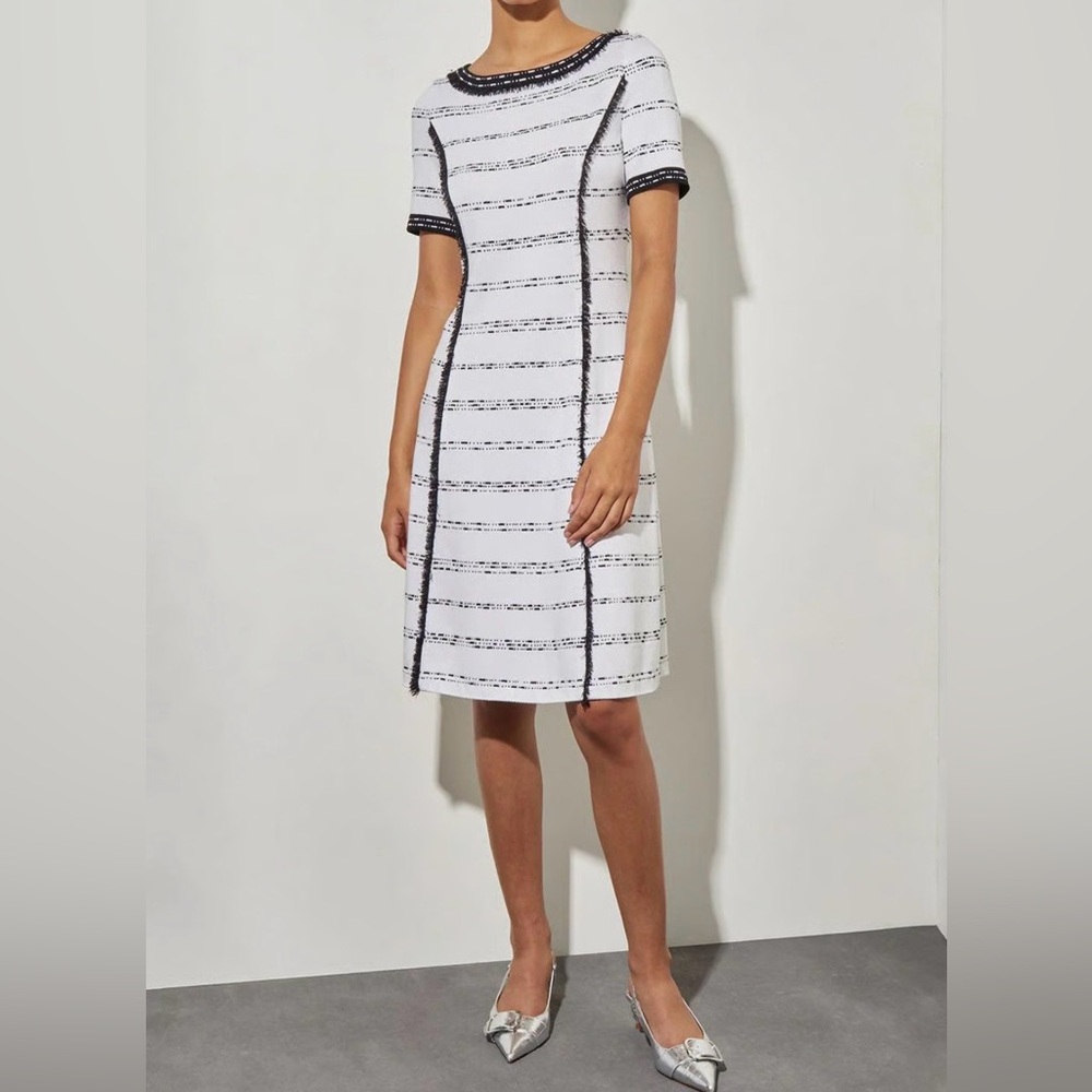 Ming Wang Jewel Neck Striped Flare Soft Knit Dress NWT XXS - Picture 1 of 10
